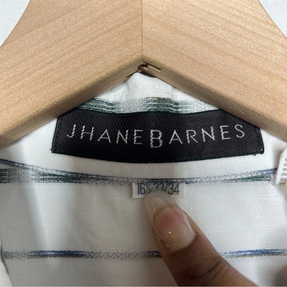 Jhane Barnes Men Dress Shirt 16.5" / 33-34 White Ombre Gray Stripe Large - Picture 5 of 12